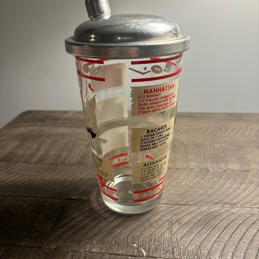 Hazel-Atlas Glass Cocktail Shaker w/ Recipes Vintage Mid Century - Picture 2 of 4